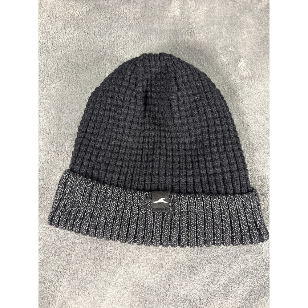 Unbranded Unisex Wave Logo Waffle Knit Beanie One Size Black Gray Ribbed Cuff